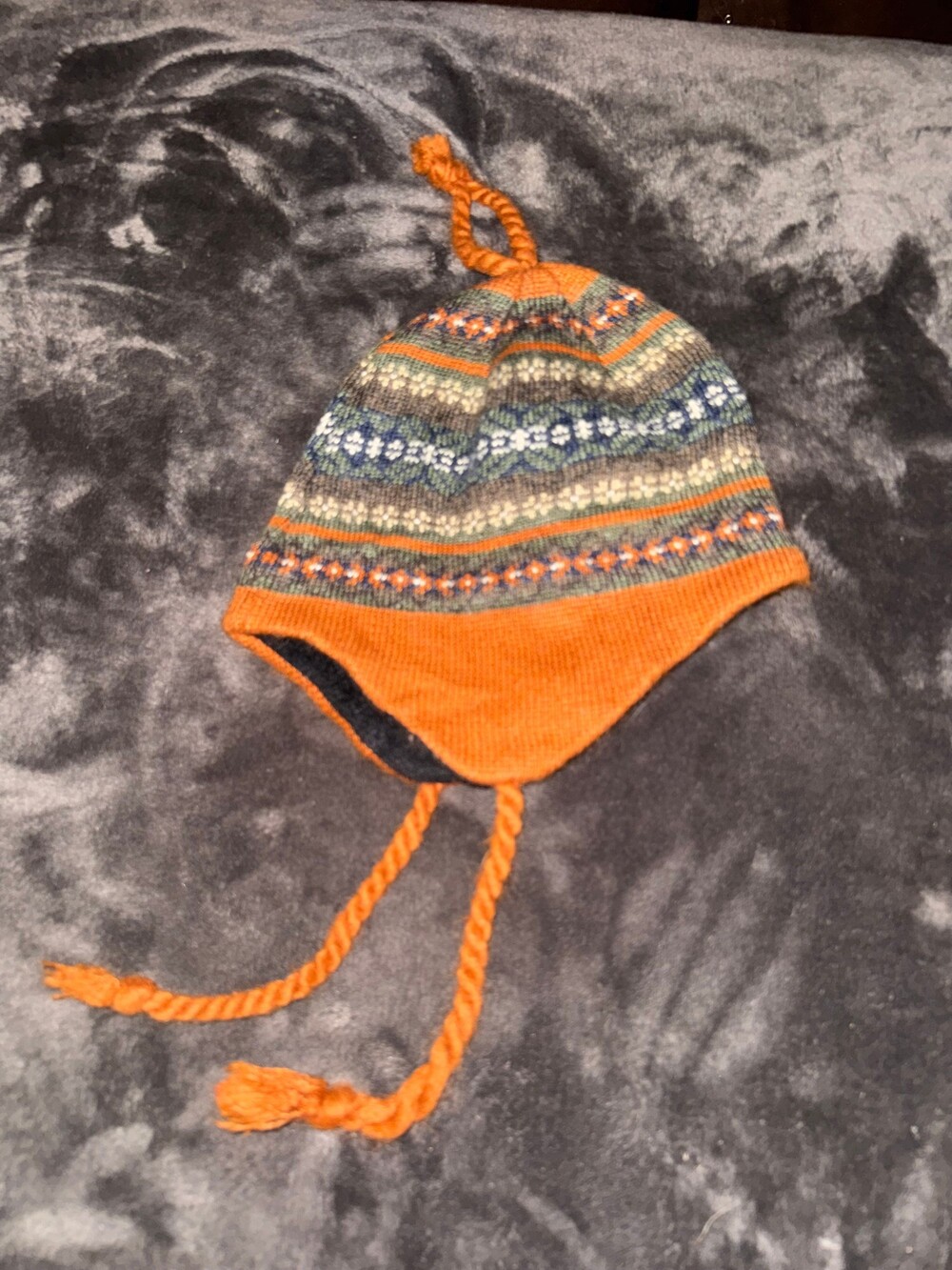 Ear Flap Hat One Size Orange Wool Acrylic Knitted Winter Hat